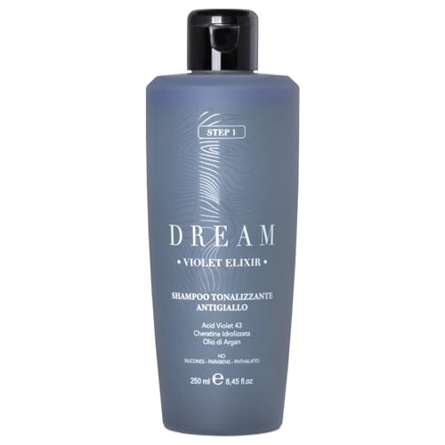 Dream Violet Elixir Shampoo, Shampoo Antigiallo Professionale, con Cheratina e Olio d'Argan, Ideale per Capelli Biondi, Decolorati o Bianchi Naturali, senza Parabeni o Ftalati, 250ml