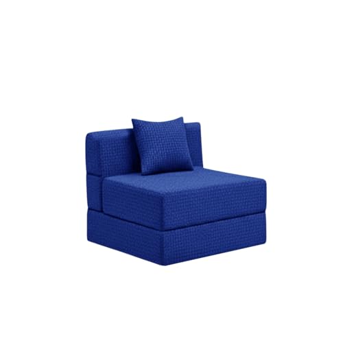 Image of Modern Jute Fabric Sofa Cum Bed with Cushion | 1-Seater Convertible Sleeper Sofa | Space Saving Folding Couch for Living Room, Bedroom & Guest Room-Blue