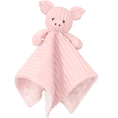Image of Baby Security Blanket for Boys and Girls Lovey Pig 15 Inch Pink
