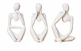 FPKOMD 3 Piece The Thinker Statue Abstract Sculpture Bookshelf Decor White Resin Thinker Sculpture...
