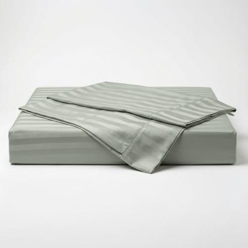 Image of LANE LINEN 100% Cotton Super King Bedsheet with 2 Pillow Cases | Damask Stripe 3pc Bedding Set- 2.74M x 2.74M | Breathable & Comfortable Fabric | Oeko-TEX Certified - Mineral