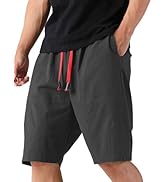 Comdecevis Men's Cotton Linen Shorts Casual Elastic Waist Drawstring Summer Beach Shorts