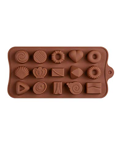 Image of Cake Decor 15 Cavity Mix Heart Crown Candy Round Design Brown Silicone Chocolate Mould
