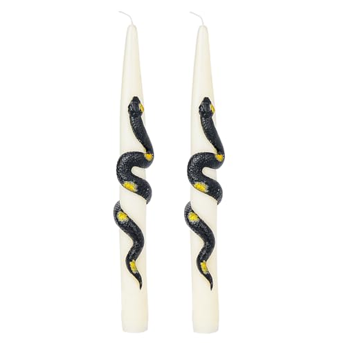 Sungmor Lot de 2 bougies coniques décoratives de luxe – Bougies parfumées ivoire avec serpent noir enveloppées, 22,9 cm, chandeliers faits à la main pour...