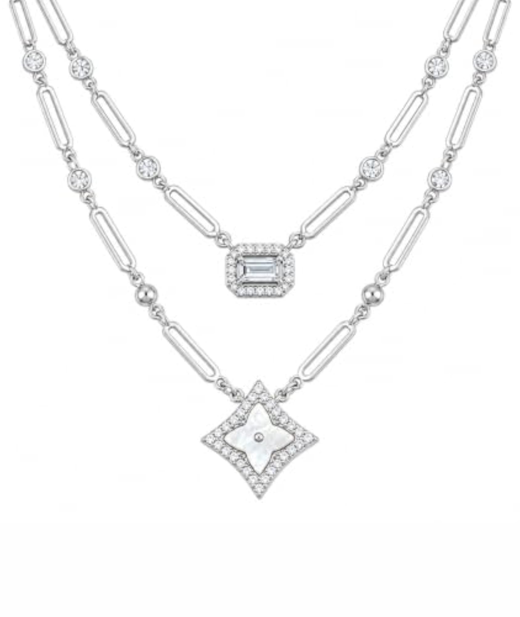 Sterling Silver 925 Layered Pendant Necklace