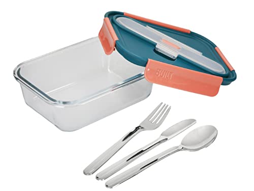 Built Tropics Glass Lunch Box 900ml with Cutlery Set – Leakproof Food Storage Container, Durable Borosilicate Glass Meal Prep Box with Tropical Design, BPA-Free Lid, Microwave & Dishwasher Safe