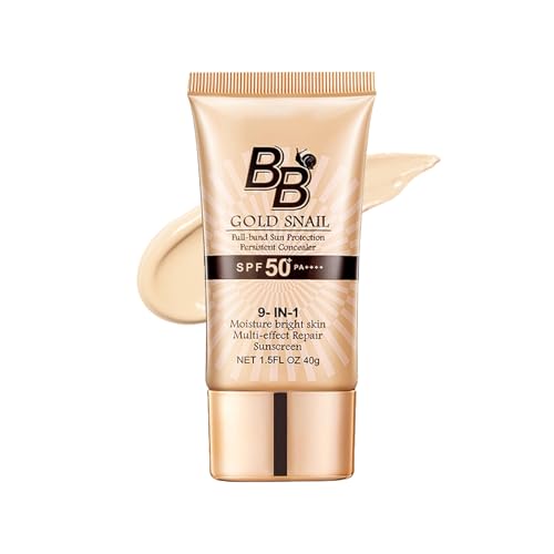 BB Cream Light SPF 50+Sunscreen,Hydrating Full-Coverage Foundation & Concealer,Tinted Moisturizer for Face Women,Brightening BB Cream Foundation,Snail Extracts Color Correcting Sunscreen