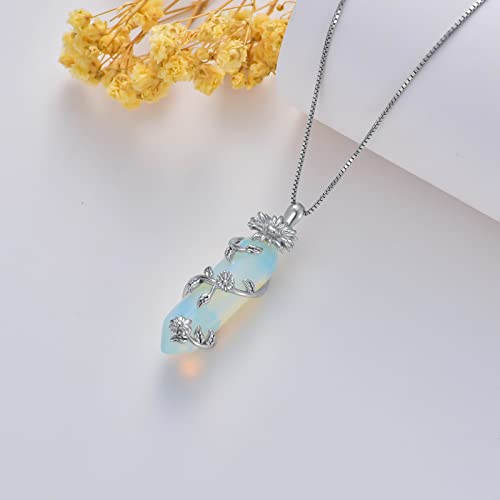 Healing Crystal Necklace 925 Sterling Silver Sunflower/Tree of Life/Witches Pendant Necklace Natural Stone Point Pendant Hexagon Reiki Energy Stone Jewelry Gifts for Women2