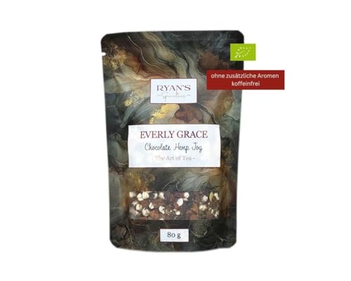 Everly Grace Tee Chocolate Hemp Joy – Té de hierbas orgánico con cáscaras de cacao, cúrcuma, semillas de cáñamo y trigo sarraceno, 80 g, mezcla suelta, sin cafeína, vegano – placer cálido para la