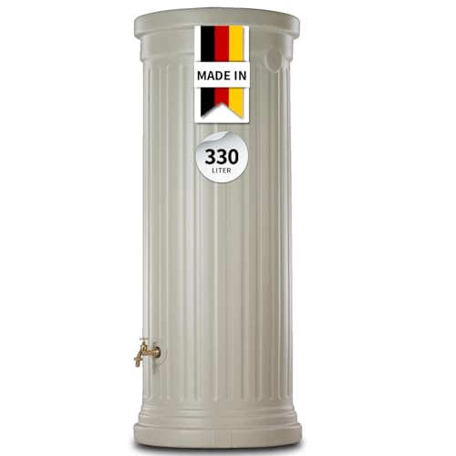 GARANTIA Säulentank Regentonne 330 Liter sandbeige - Wassertank, Regenfass, Regenwassertonne, Wasserbehälter, Fass, Regenwassertank, Wasserfass, Wassertonne, Wassertonnen für Garten