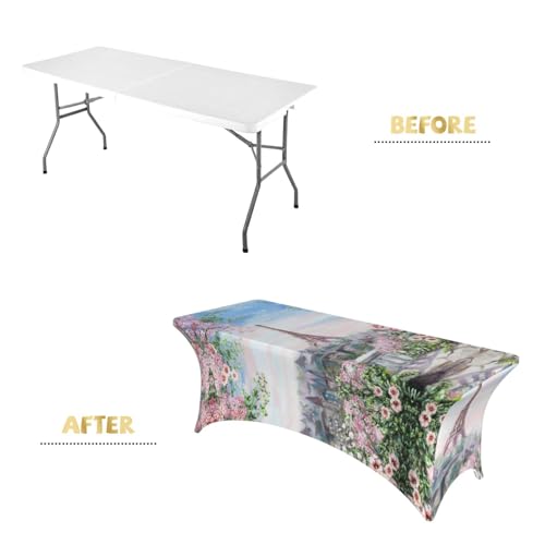 Nappe de table extensible motif fleurs et Tour Eiffel lavable 1,8 m - 5