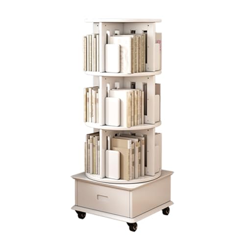 Genérico Estantería de Esquina de Madera con Ruedas y cajones, giratoria 360°, Ideal para dormitorios pequeños, Color Blanco, 4 Niveles, 18,7 x 18,7 x 48,0 cm.