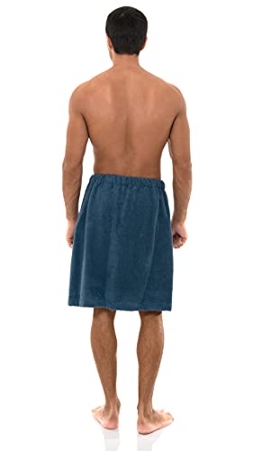 Image of TowelSelections Mens Shower Wrap Adjustable Cotton Terry Bath Gym Cover Up with Snaps Small-Large Stellar Blue