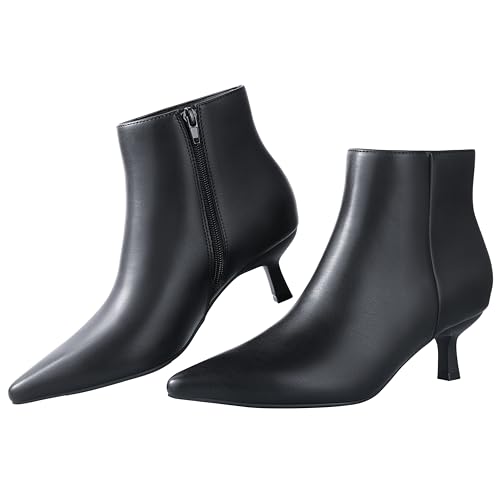 Ankis Womens Pointed Toe Kitten Heel Ankle Booties Side Zipper Dress Boots with Memory Foam Insole for Fall Winter Office Date Holiday Party