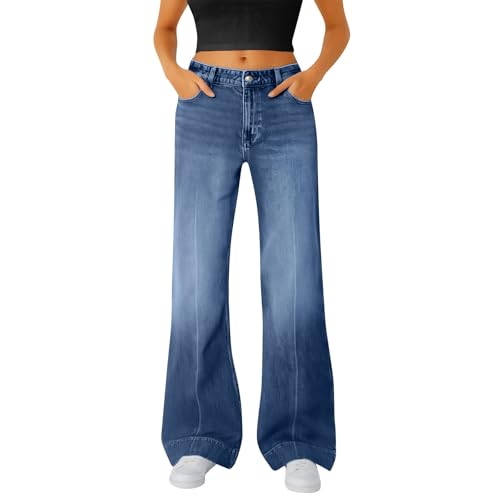 Wide Leg Jeans Women High Waisted Jeans Boyfriend Jean Elastic Waist Pull On Mom Jean Flare Bell Bottom Denim Pants