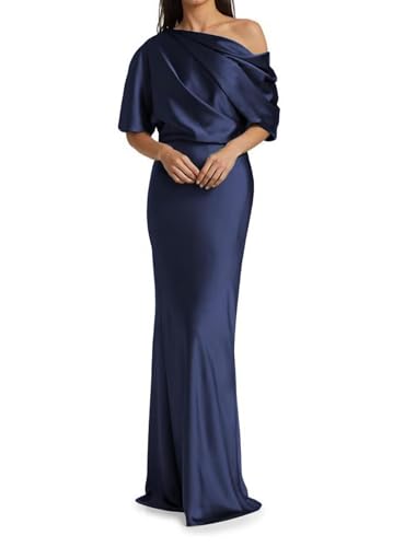 Image of Mermaid Satin Mother of The Bride Dresses for Women Ruched One Shoulder Formal Evening Gowns