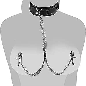 HUNTVE Sexy Tetas Pinzas Collar de Cuero Juguetes para Parejas Joyas sin Piercing