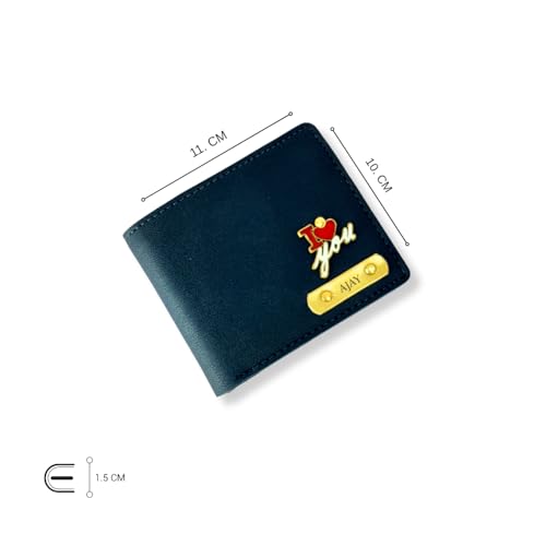 Image of Thebaegift Men's Personalized Wallet I Customized Slim Stylish Leather Purse with Name & Charm I Unique Birthday Anniversary Gift for Men Boy Love Husband Employees Clients (Blue IMP)