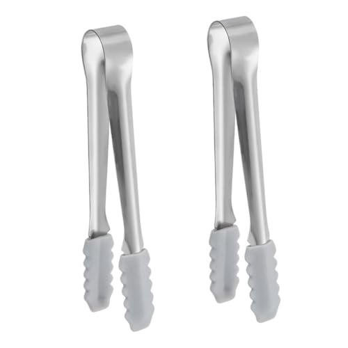 COLLBATH 2pcs Portable Stainless Steel Ice Tongs with Grip Versatile Multi Function Tool for Gripping Ice Cubes Sugar Cubes and Food Convenient for Bbq and Kitchen Use