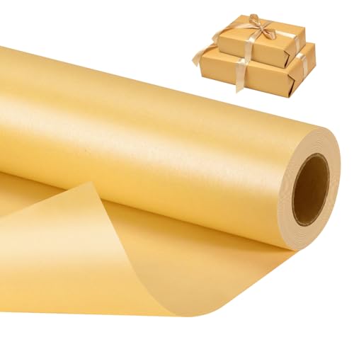 VINATO Geschenkpapier Rolle 1 Stück 43 cm × 10 m für Geschenkpapier Geburtstag, Hochzeit, Weihnachten & Partydekor, Gelb