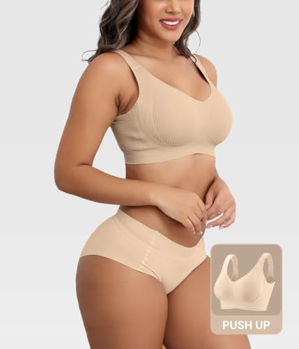 Mivorica Womens Bras No Underwire Full Support Back Fat Smoothing Bralette Wireless Push Up Plus Size Sports Bra Nude 3X thumb #1