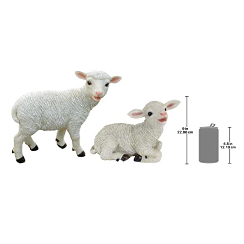 Design Toscano Yorkshire Lamb Garden Farm Animal Statues, 15 Inch, Set Of Two Standing And Sitting, Polyresin, Full Color #TOP3