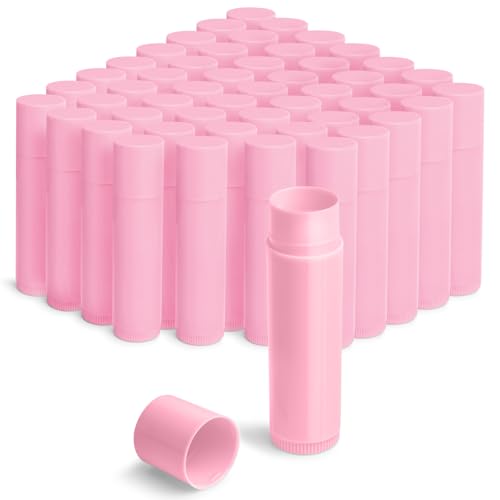 JuLand 50 Packs Empty Lip Balm Tubes 5.5ml - Refillable Round Lipstick Containers and BPA Free, Leak-Free Lip Balm Empty Containers for DIY, Pink