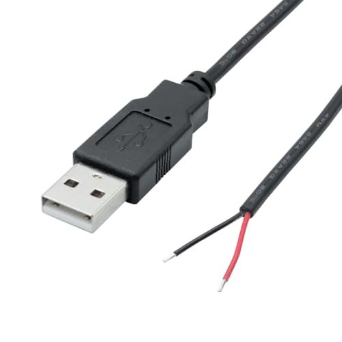 Greluma 3 Stück 2 m USB-Schweineschwanz, 2-adriges USB 2.0-Kabel, 22 AWG, offenes Ende mit blankem Draht, 2 m USB-Stecker, 12 V, 3 A