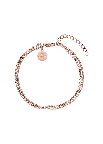 Purelei Timeless Armband doppelreihig mit unterschiedlichen Kettenstilen wasserfest & verstellbar Edelstahl 14K vergoldet 18K rosévergoldet oder silberfarben (Rosegold)