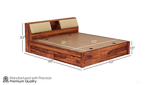 Image of Sheesham Solid Wood Honey Finish Walken King Size Bed Open Dual Storage for Bedroom Room (King, Honey)