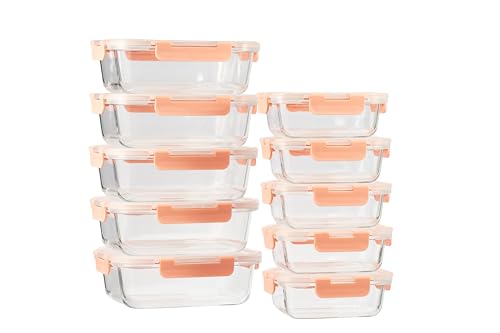S SALIENT glass storage containers with lids for meal prep Airtight Lunch Containers, Microwave, Oven, Freezer and Dishwasher 5 Pack Rectangle 1050ml 640ml BPA-Free, Pink