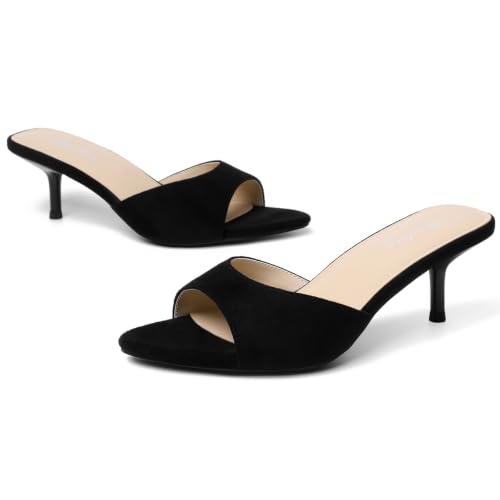 Image of Mostrin Kitten Heels for Women Pointed Toe Vintage Mules Heels Sexy Slip on Stiletto Backless Sandals for Party Wedding Daily