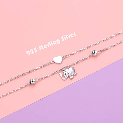 Image of Flyow Anklet for Women S925 Sterling Silver Adjustable Foot Beaded Heart Charm Ankle Bracelet Anklets Jewelry