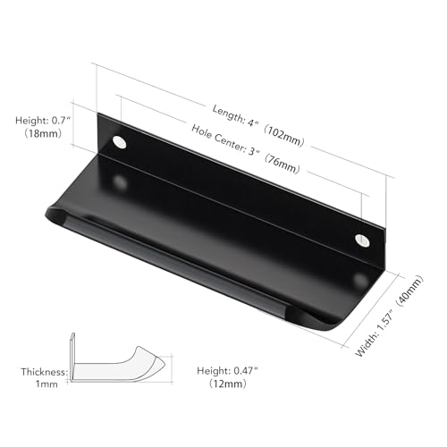 Image of Matte Black Cabinet Handles Finger Edge Pulls 4 Inch CC 10 Pack | Low-Profile Finger Grip, Cabinet Door Edge Mount, Smooth Handle Shape, 5.9 Inch (150mm), For Drawers, Cupboards, Kitchen