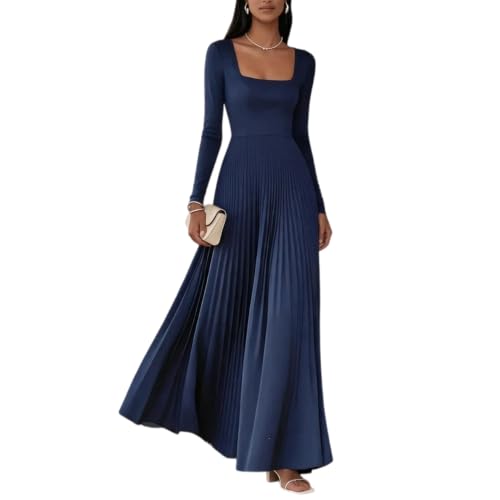 Robe longue plissée d'exception au col carré géométrique
