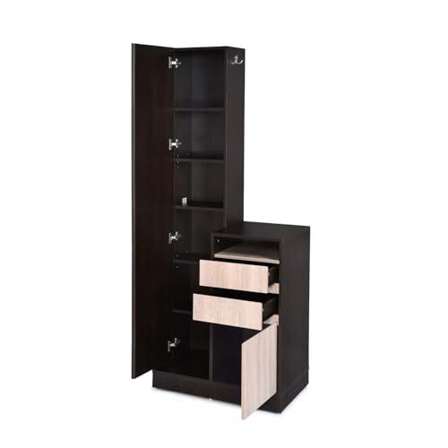 Image of Nilkamal Riva Dressing Table with Mirror and Storage | Engineered Wood Dresser for Bedroom | Wenge & Sonoma Oak