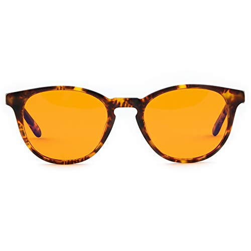 the HEALTH LISTS Blue Light Blocking Glasses for Better Sleep - Amber Orange Computer Filter Anti Eye Strain - Round Classic Eyeglasses Frame (Tortoise) Regular by THL