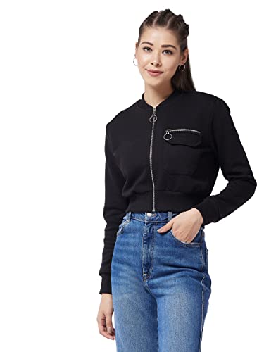 Image of Miss Chase Women's Polyester Full Length Round Neck Full Sleeve Solid Bomber Crop Jacket