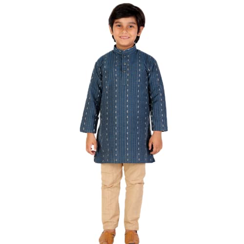 Image of Pro-Ethic Style Developer Boys Cotton Floral Ethnic Wear Kurta & Contrast Pajama Set (152)