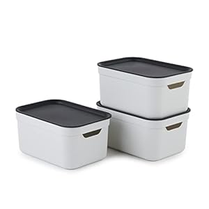 Jive Dekobox Lot de 3 boîtes de rangement 5l avec couvercle, Plastique (PP recyclé), blanc/anthracite, 3x5l (26.5 x 18.5 x 13.2 cm)