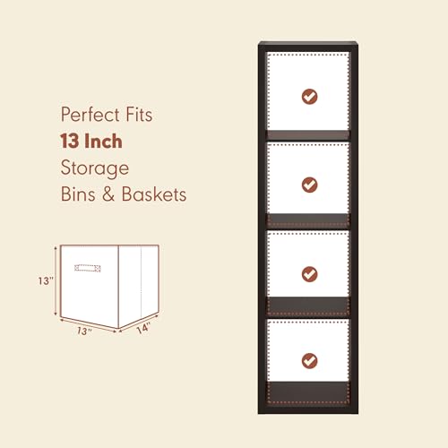 Image of Furinno Cubicle Record Player Stand, 4-Cube Record Storage, Dark Oak | Vinyl Storage, 1.2 inchInch Extra Thick, Open Back Media Shelf for CD DVD Bluray Game Disc, for Living Room, Home Office