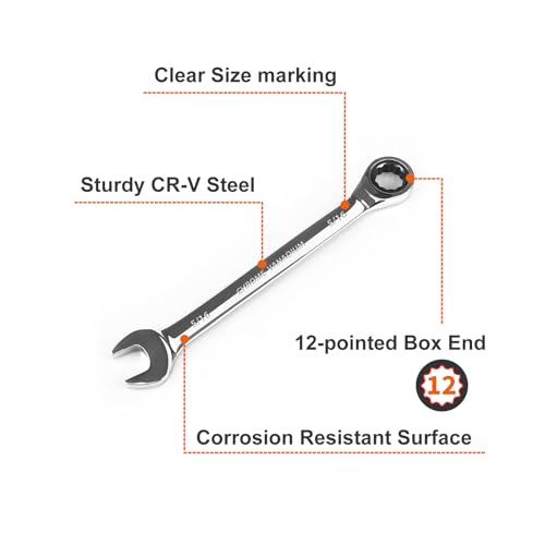 Image of Egofine 5 /16 inch Ratcheting Combination Wrench SAE, Industrial Grade Gear Spanner with 12-Point Design, 72-Tooth Ratchet, Chrome Vanadium Steel (Pack of 2)