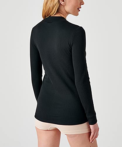 Damart - Women's Thermolactyl Mock Neck, Fleece Ribs, White, Size XS, Long Sleeves, Black, M