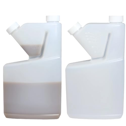 17oz Tip & Pour Measuring Containers with Lids (2 Pcs) – Plastic Tip Measure Bottles, Up to 2oz Precise Measuring Capacity, Reusable Measuring Cups, No Extra Measuring Cup Needed