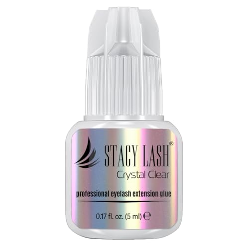 STACY LASH Crystal Clear Eyelash Extension Glue (0.17fl.oz/5ml)/1 Sec Drying Time/Retention 8 Weeks/Transparent Adhesive/Lash Tech Supplies