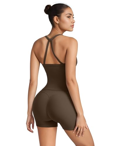 Image of SUUKSESS Women 2 Piece Workout Sets High Waisted Tummy Control Biker Shorts Halter Padded Tank Tops