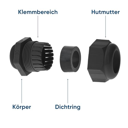 Prensaestopas M40 Kalitec negro de plástico con contratuerca pasacables impermeable IP68 2