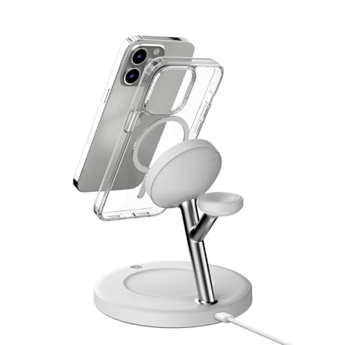 Image of Toreto Mag Swift Magnetic Fast Charging Station with 30w Adapter with C to C Cable for Magsafe Devices, Wireless Charger, for iPhone 16 /15 /14 /13 /12, Apple Watch & AirPods (White)