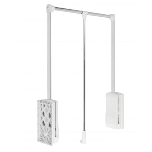 MS Beschläge Kleiderlift 8 kg Traglast Kleiderschranklift Garderobenlift Öldruckfeder ausziehbar Kleiderstange Kleiderschrank-Organizer (Weiß, Korpusbreite 645mm - 910mm)