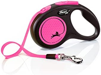 Flexi Nowa neonowa taśma różowa mała 5 m chowana smycz dla psa/smycz dla psów do 15 kg